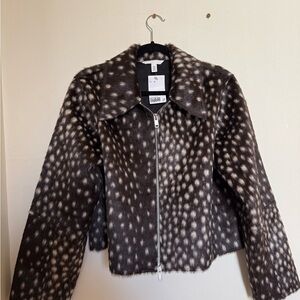 H&M Fuzzy Brown Bambi Deer Print Jacket